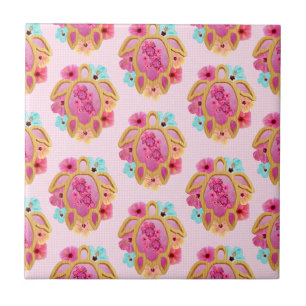 Pink Island Tropical Sea Turtles Floral Tile