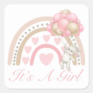 Pink It’s a Girl Rainbow Baby Shower Square Sticker