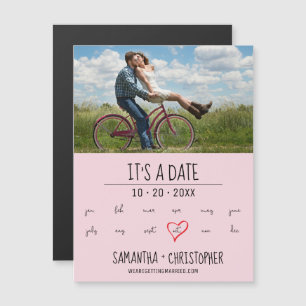Pink It's a Date Custom Photo Engagement Magnetic Invitation
