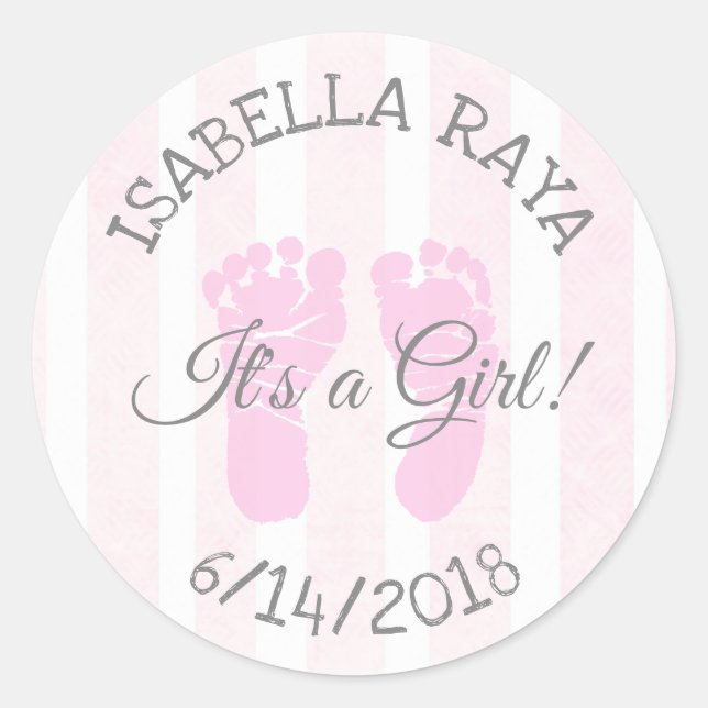 Pink Its a Girl Birth Announcement Stickers (Front)