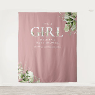 Pink Its A Girl Greenery Baby Shower Photo Prop Tapestry
