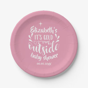 Pink Its Cold Outside Baby Shower/Sprinkle Paper Plate