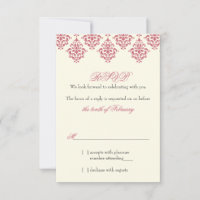 Pink Ivory Arabesque Damask Floral Wedding RSVP
