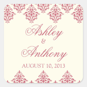 Pink Ivory Arabesque Damask Wedding Seal Stickers