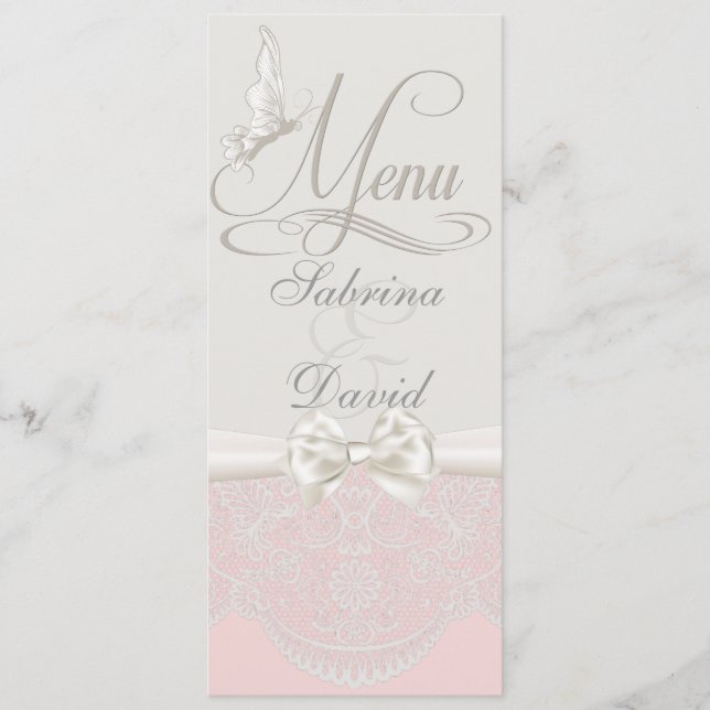 Pink & Ivory Butterflies and Lace Menu (Front)