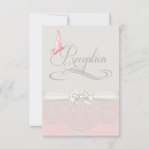 Pink & Ivory Butterflies and Lace Reception Invite