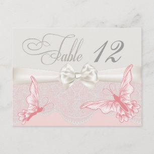 Pink & Ivory Butterflies and Lace Table Card