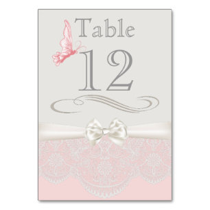 Pink & Ivory Butterflies and Lace Table Card