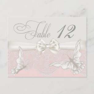 Pink & Ivory Butterflies and Lace Table Card