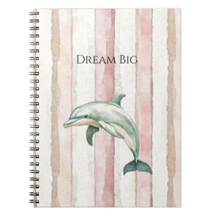 Pink Ivory Cream Stripes Dolphin Notebook