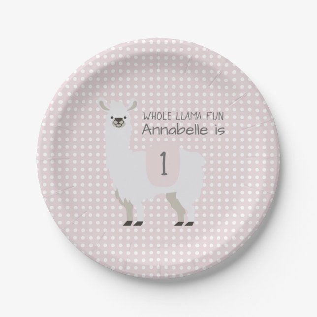 Pink & Ivory Cute Llama Kids Birthday Party Paper Plate (Front)