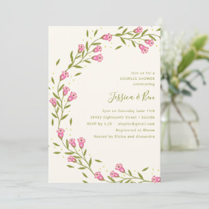 Pink Ivory Floral Couples Wedding Bridal Shower Invitation