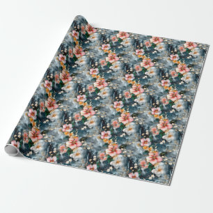 Pink & Ivory Flowers on Marble  Wrapping Paper