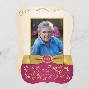 Pink, Ivory, Gold 65th Photo Birthday Invitation