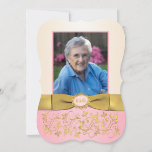 Pink, Ivory, Gold 65th Photo Birthday Invitation