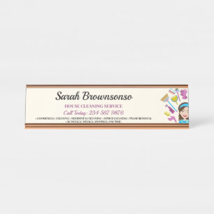 Pink Ivory Janitorial Cartoon Cleaning Brand Desk Name Plate
