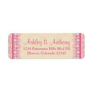 Pink Ivory Lace Wedding Address Mailing Labels