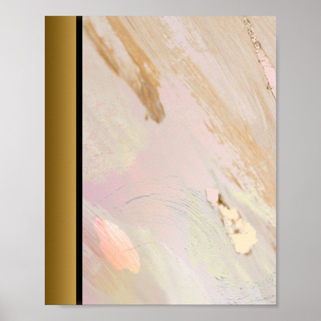 Pink Ivory Marble Stone / Black Gold Border Art Poster (Front)