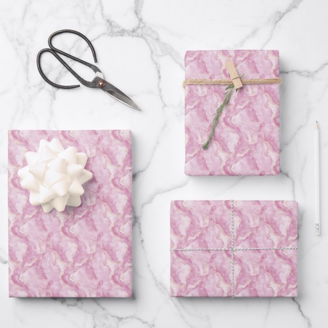 Pink & Ivory Marble Wrapping Paper Sheet (Front)