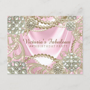 Pink Ivory Pearl Birthday Party Invitation