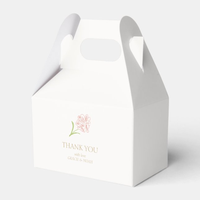 Pink & Ivory Rose Thank You Wedding Favour Box (Front Side)