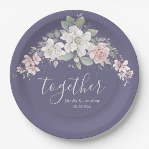 Pink & Ivory Roses Floral "Together" Paper Plate
