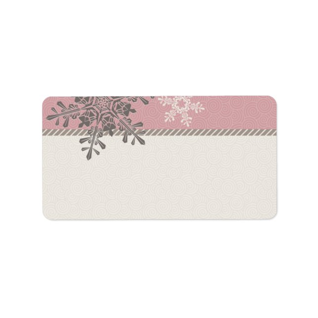 Pink Ivory Snowflake Wedding Blank Address Labels (Front)