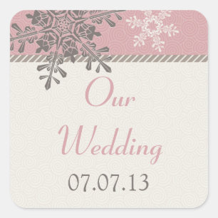 Pink Ivory Snowflake Winter Wedding Stickers