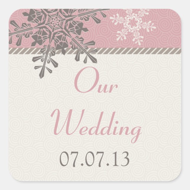 Pink Ivory Snowflake Winter Wedding Stickers (Front)
