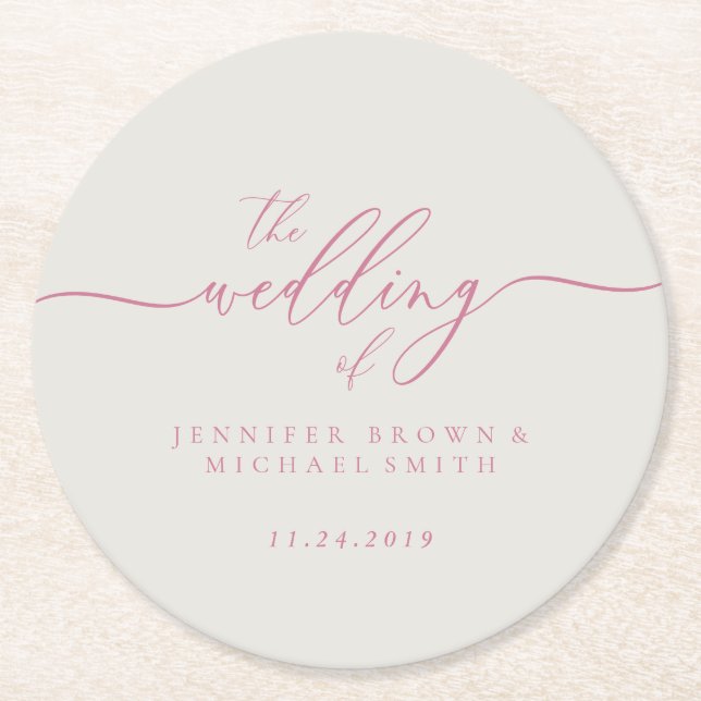 Pink Ivory Wedding Party Things Round Paper Coaster (Front)