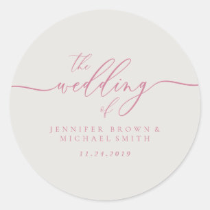 Pink Ivory Wedding Typographic Classic Round Sticker