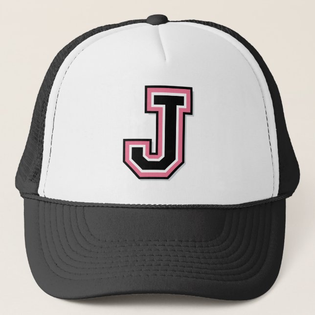 Pink "J" Monogram Trucker Hat (Front)