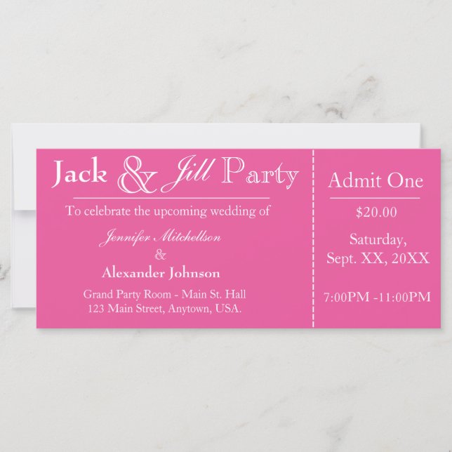 Pink Jack and Jill Shower Ticket Invitation (Front)