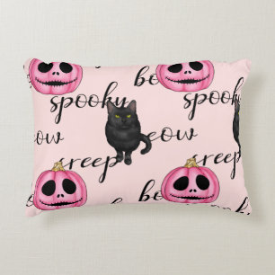 Pink Jack-O-Lantern and Black Cat Decorative Cushion