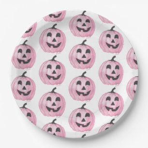 Pink Jack-O-Lantern Paper Plate