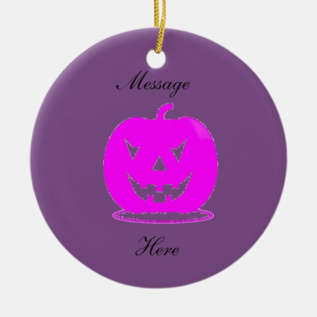 Pink Jack o'lantern Halloween Thunder_Cove Ceramic Tree Decoration (Front)