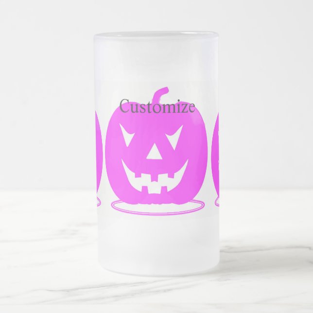 Pink Jack o'lantern Halloween Thunder_Cove Frosted Glass Beer Mug (Center)
