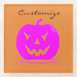 Pink Jack o'lantern Halloween Thunder_Cove Glass Coaster