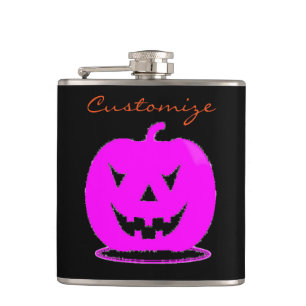 Pink Jack o'lantern Halloween Thunder_Cove Hip Flask