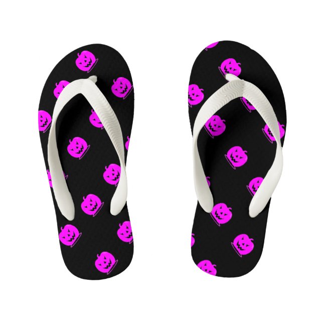 Pink Jack o'lantern Halloween Thunder_Cove Kid's Flip Flops (Footbed)