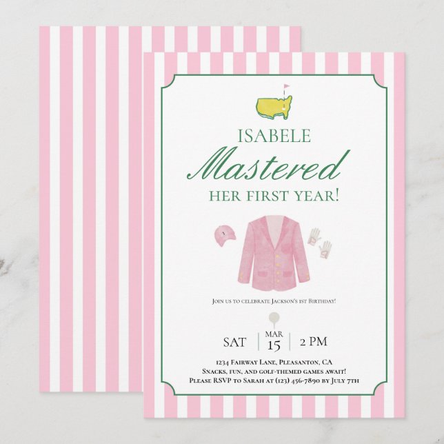 Pink Jacket Golf First Birthday Invitation (Front/Back)
