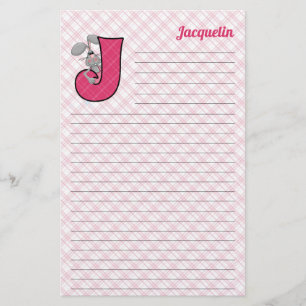 Pink Jackrabbit Mongram Letter J Lined Stationery