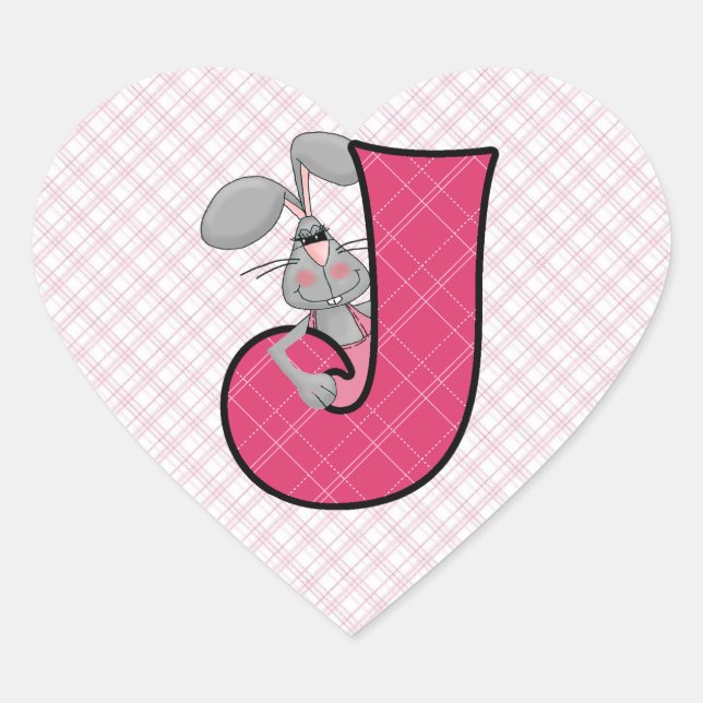 Pink Jackrabbit Monogram Letter J Heart Sticker (Front)