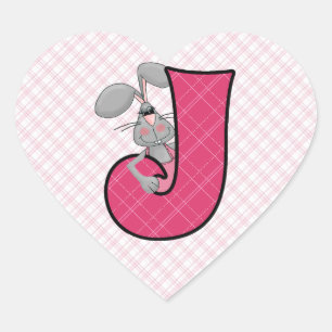 Pink Jackrabbit Monogram Letter J Heart Sticker