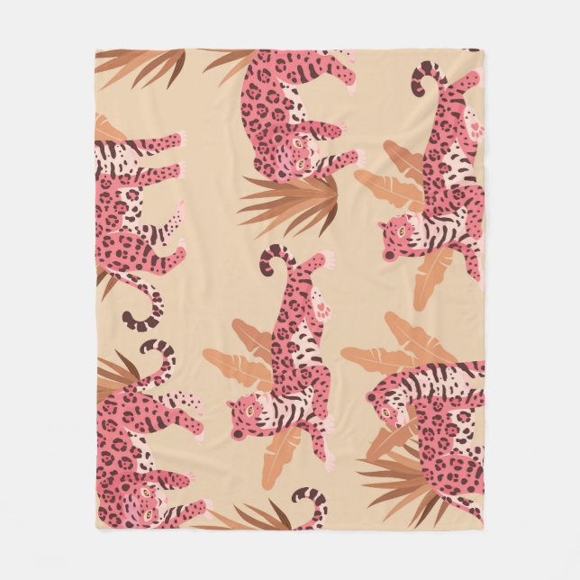 Pink Jaguar: Cute Vintage Seamless Fleece Blanket (Front)