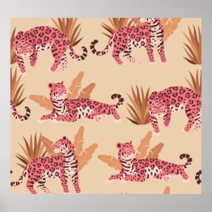 Pink Jaguar: Cute Vintage Seamless Poster