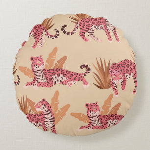 Pink Jaguar: Cute Vintage Seamless Round Cushion
