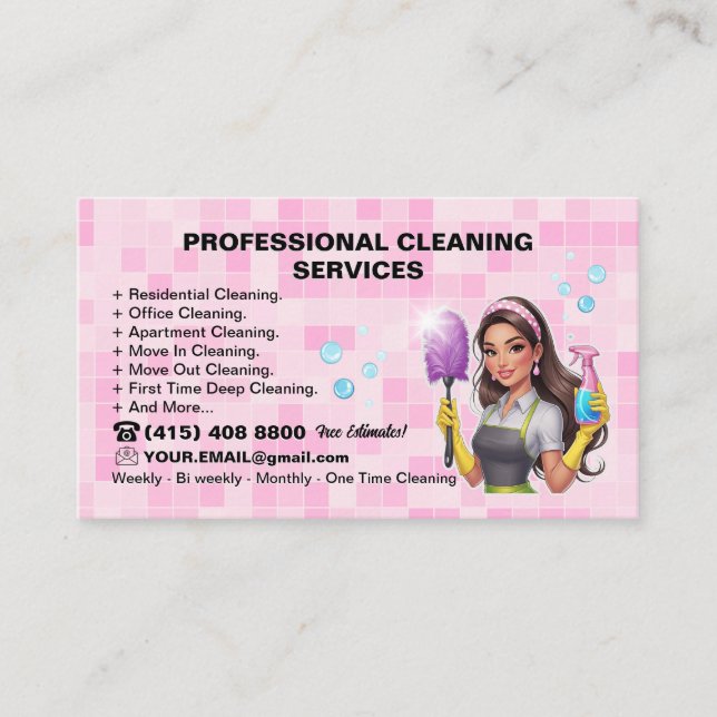 Pink Janitorial House Cleaning Service Business Card (Front)