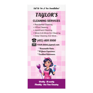 Pink Janitorial Lady House Cleaning Service Rack Card
