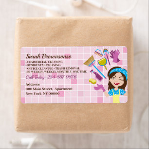 Pink Janitorial Woman Custom Cartoon Cleaning